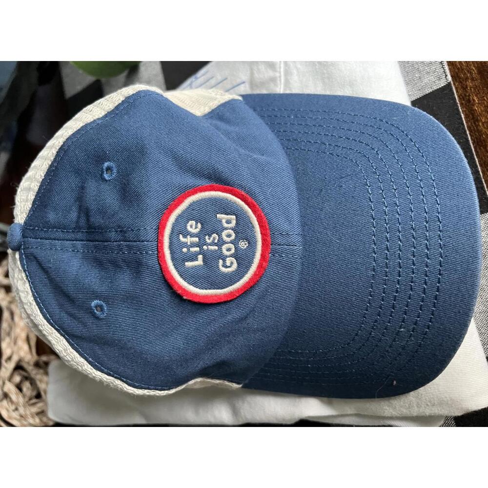 Life is Good Blue and White Mesh Trucker Hat